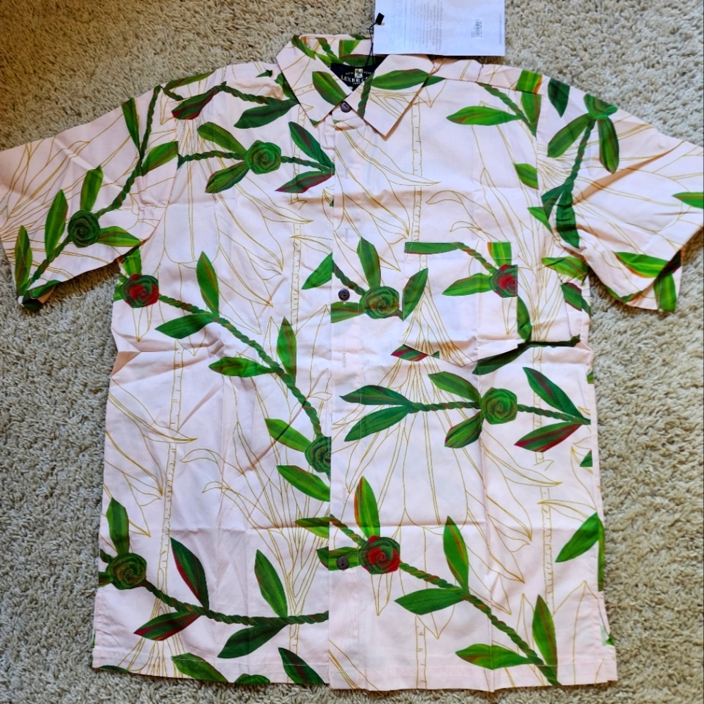 Lexbreezy Men's Ti Leaf Lei Aloha Shirt